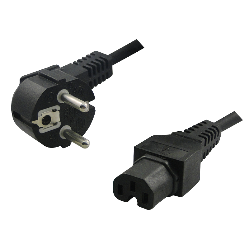 CEE 7/7 to IEC C15 power cable, black, 2 m