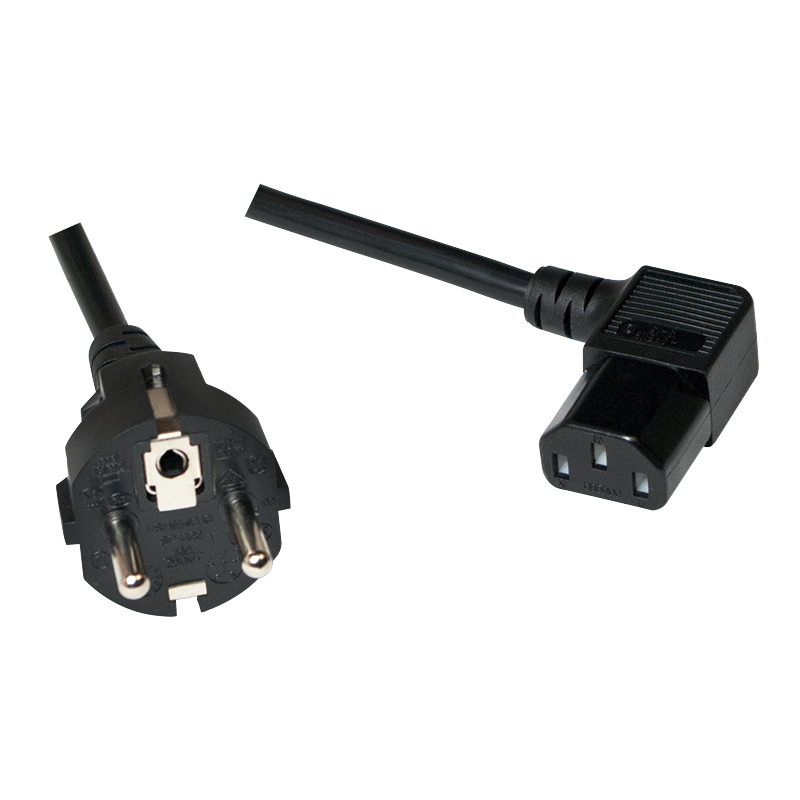 CEE 7/7 to IEC C13 90° power cable, black, 5 m