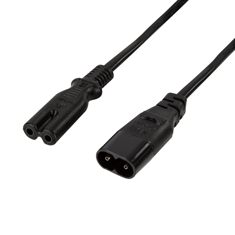 IEC C8 to IEC C7 power extension, black, 2 m