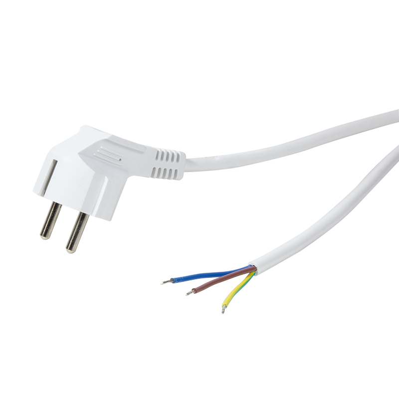 CEE 7/7 angled to open-end power cable, white, 1.5 m