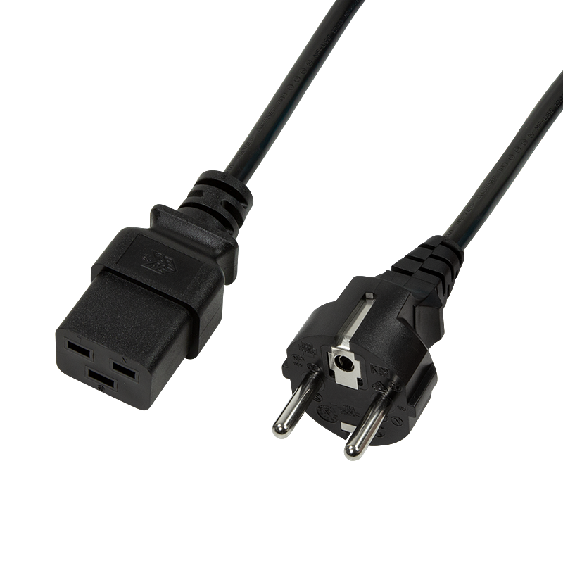CEE 7/7 to IEC C19 power cable, black, 1 m