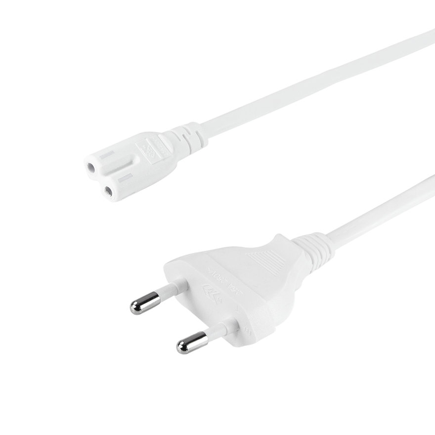Kabel zasilający Europlug do IEC C7, biały, 7,5 m